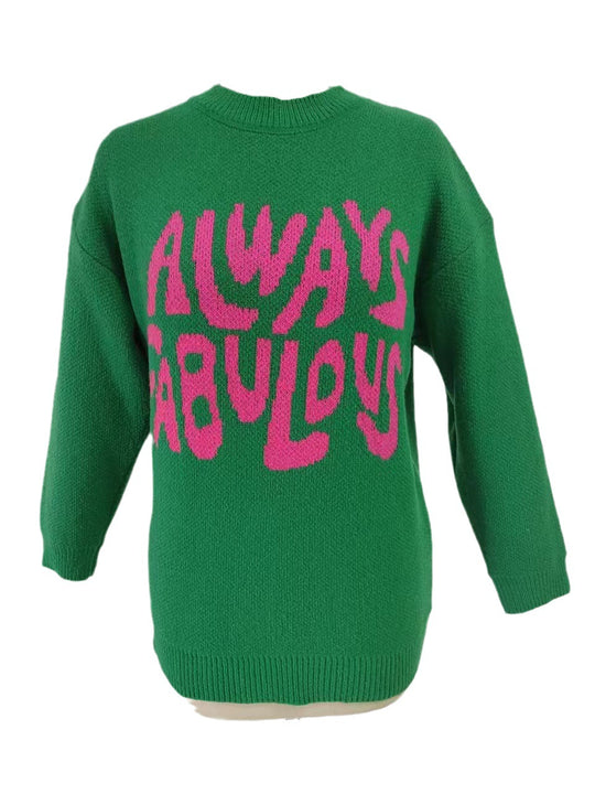 Damen lässiger Pullover mit auffälligem Schriftzug und luftiger Passform EB