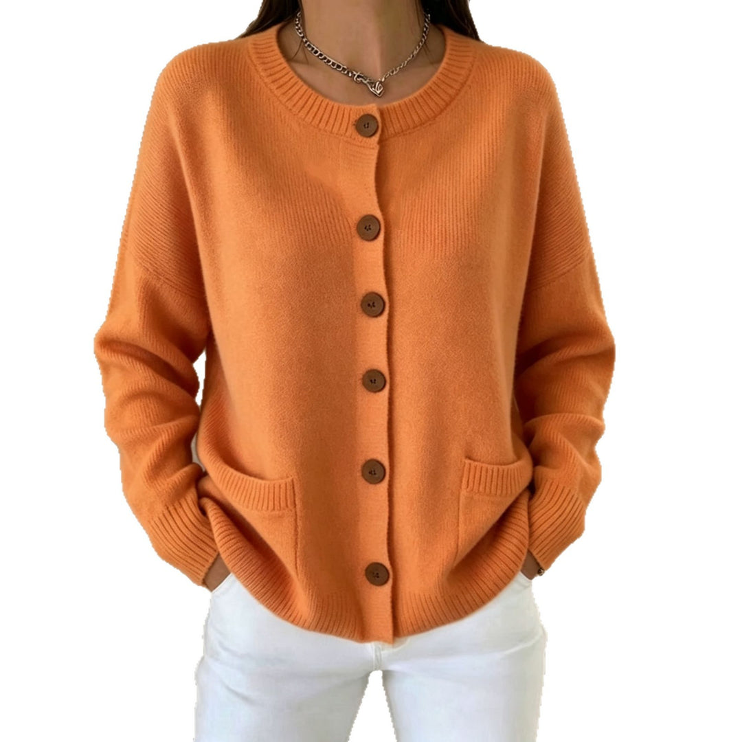 Damen Knopf-Cardigan mit Rundhals, aufgesetzten Taschen und Raglanärmeln EB