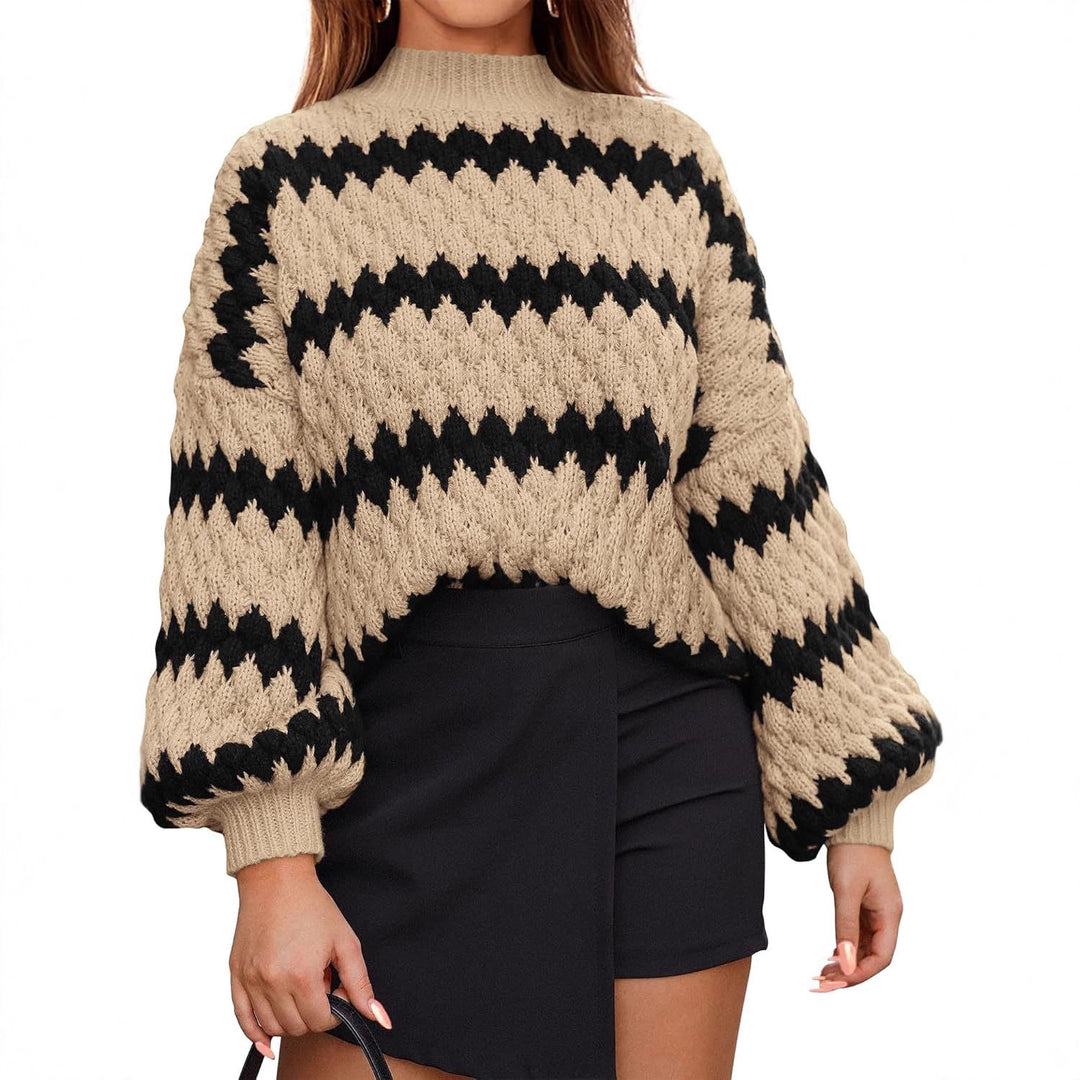Damen Grobstrickpullover mit auffälligem Wellenmuster und lässigem Schnitt EB