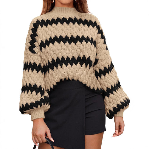 Damen Grobstrickpullover mit auffälligem Wellenmuster und lässigem Schnitt EB