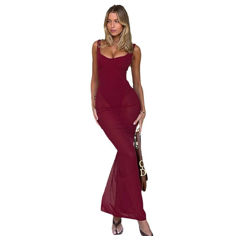 Damen Figurumspielendes Maxikleid mit tiefem Ausschnitt und elegantem Stretchmaterial EB