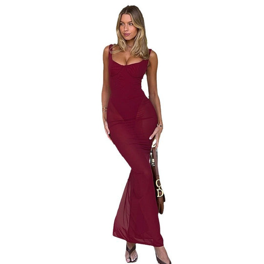 Damen Figurumspielendes Maxikleid mit tiefem Ausschnitt und elegantem Stretchmaterial EB