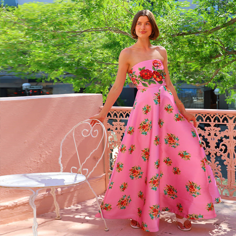 Damen Ballkleid mit floralem Oberteil und schwingendem Rock EB