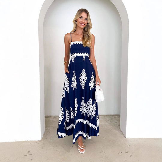 Damen Maxikleid mit elegantem Boho-Muster und filigranem Unterteil EB