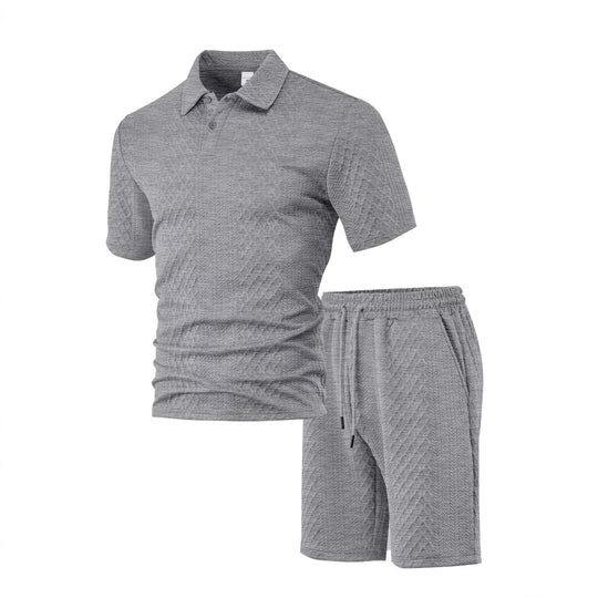 Herren nan geprägtes Strand-Ensemble mit offenem Kurzarm-Hemd und Kordel-Bermuda EB