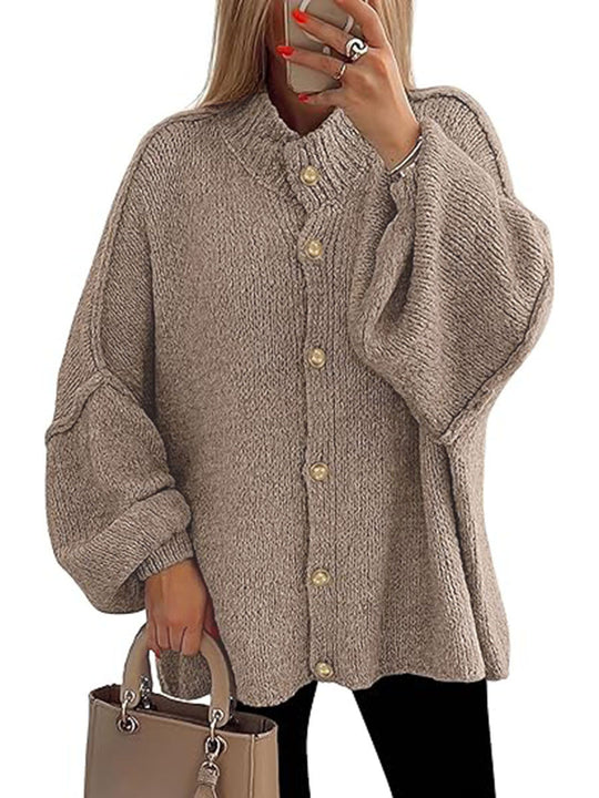 Damen oversized Strickjacke mit Knopfverschluss EB