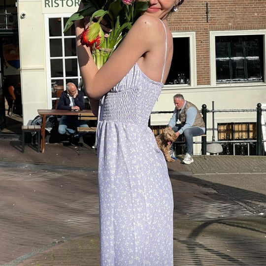 Damen Blumenkleid mit Rüschen und Spaghetti-Trägern EB