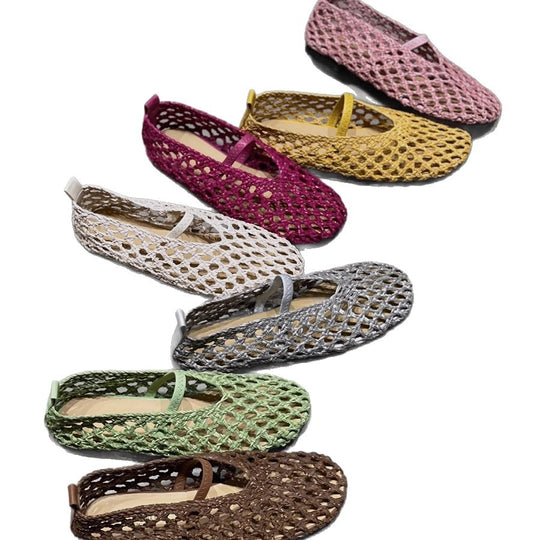 Damen Netz-Ballerinas mit elastischem Riemen und luftiger Oberflächenstruktur EB