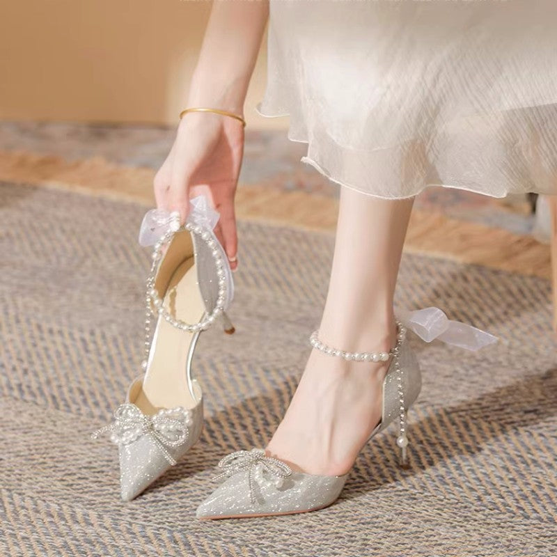 Damen elegante High Heels mit funkelndem Strass und zarten Riemchen EB