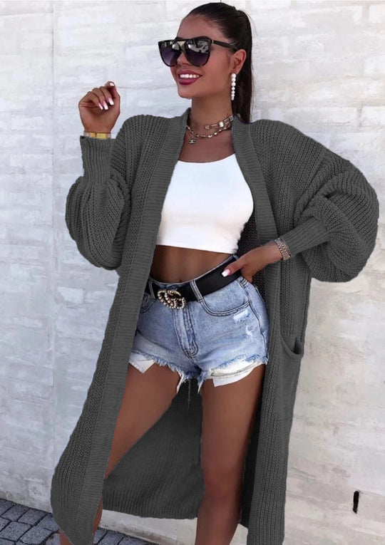 Damen Strickmantel mit weitem Schnitt und tiefen Taschen EB