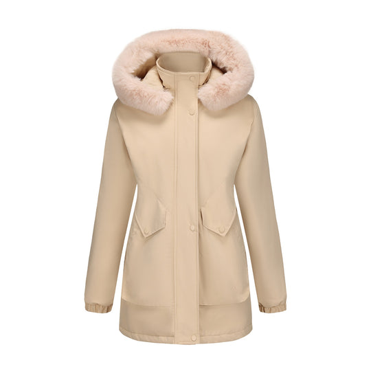 Damen wasserabweisende Parkajacke mit kuscheligem Kunstfellkragen EB