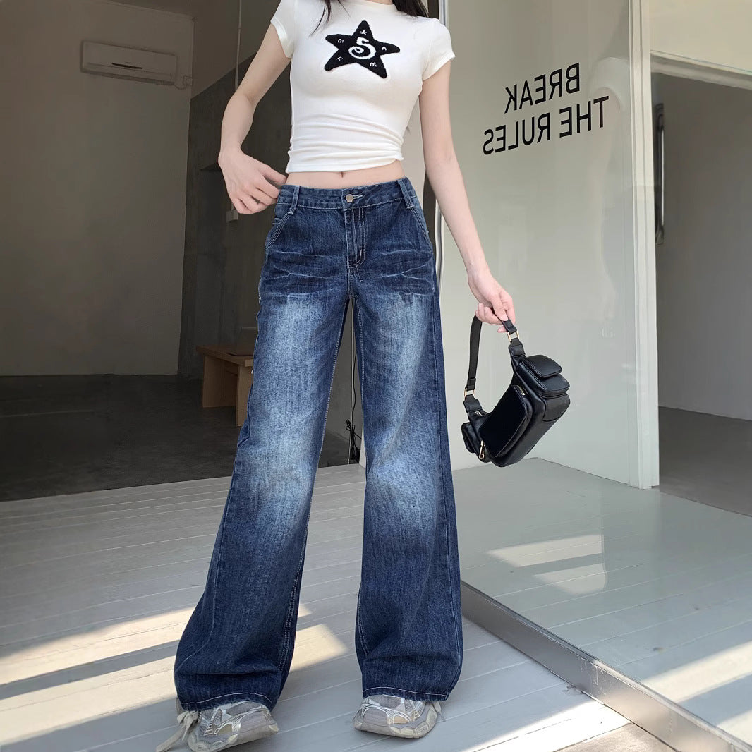 Damen Weite Jeans im lässigen Schnitt mit hoher Taille und modischen Details EB