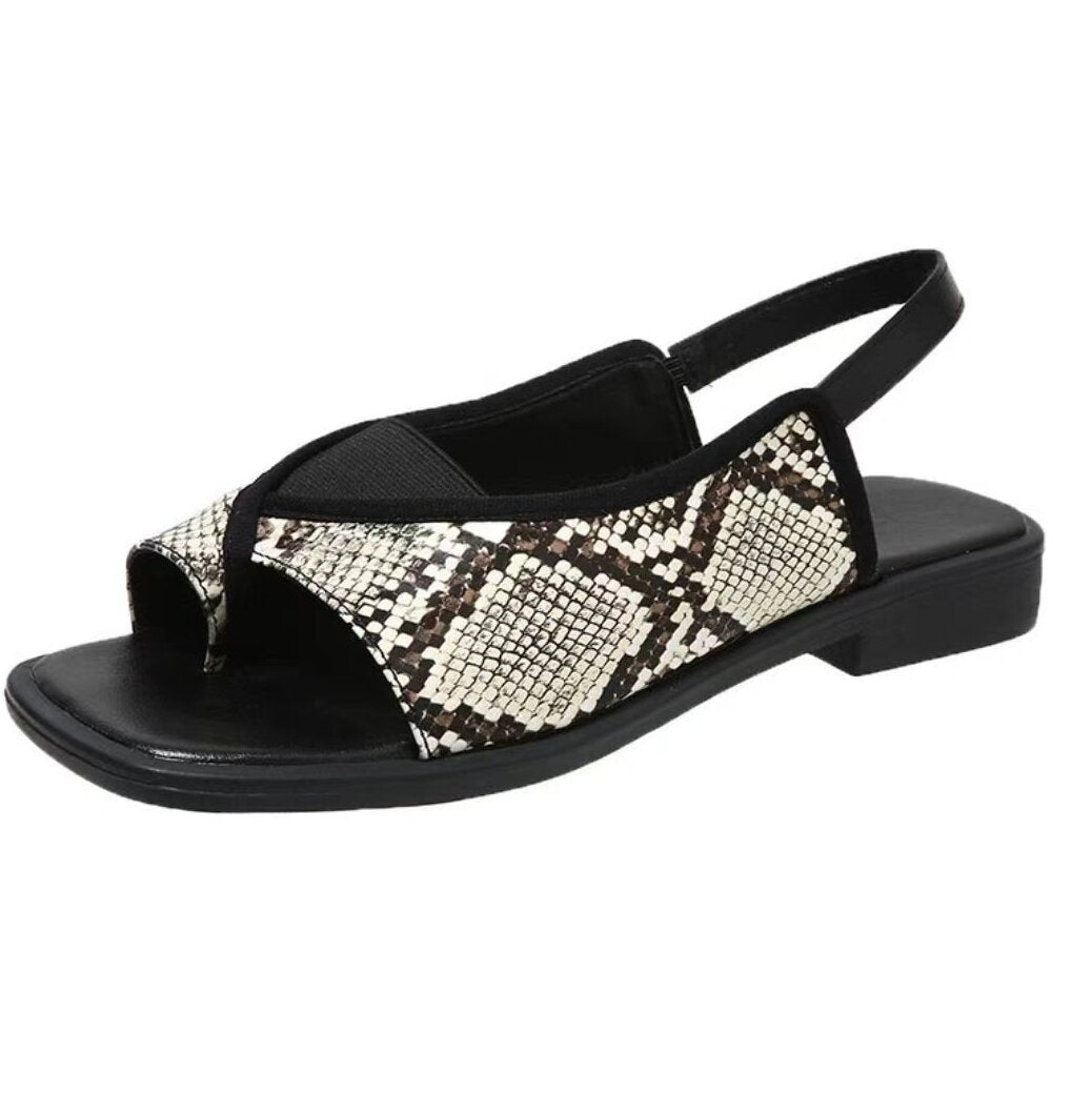 Damen nan Zehenring-Sandalette mit Schlangenprägung, elastischem Mittelfußriemen und gepolstertem Komfortfußbett EB