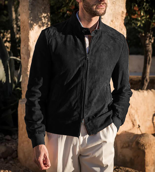 Herren elegante Wildlederjacke mit Stehkragen und seitlichen Eingrifftaschen EB