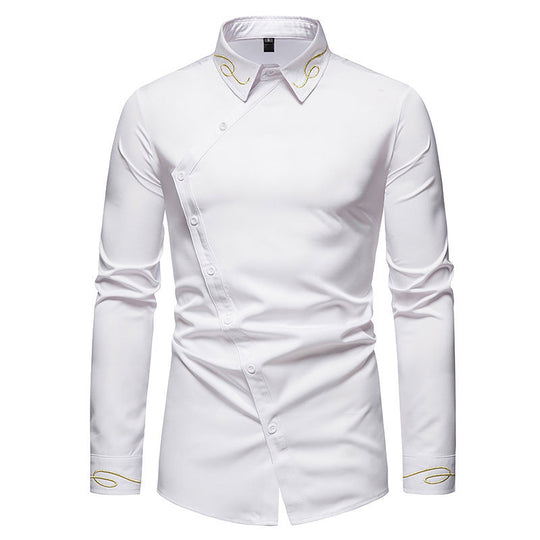 Herren elegantes Langarmhemd mit asymmetrischem Schnitt und luxuriösen Details EB