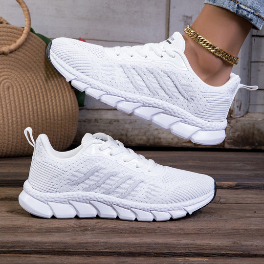 Damen nan gestrickter Schlupf-Sneaker mit elastischem Schaft, Zier-Schnürung und segmentierter Dämpfungssohle EB