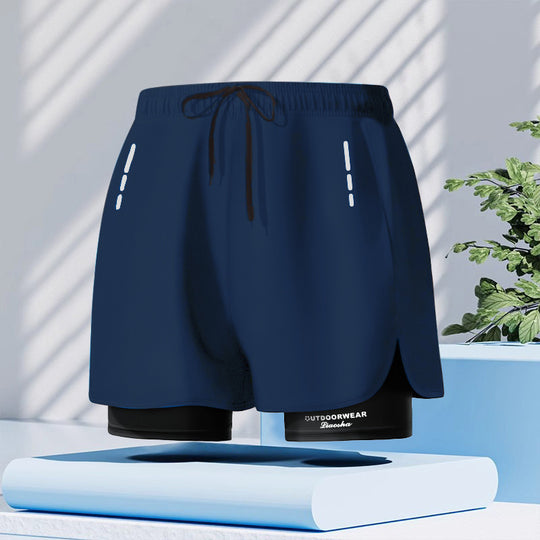 EB | Doppellagige Herren Sport Fitness Anti-Peinlichkeit Strandhose