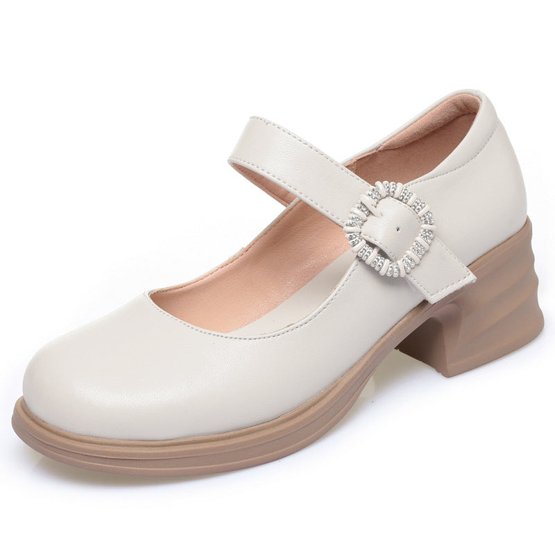 Damen Klassische Mary Jane Ballerinas mit modischem Riemen und komfortablem Blockabsatz EB