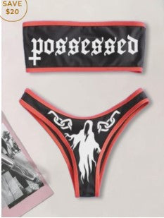 Damen Bandeau Bikini-Set mit auffälligem Grafikdruck EB