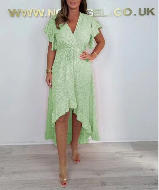 Damen Wickelkleid mit voluminösen Rüschensäumen und tailliertem Schnitt EB