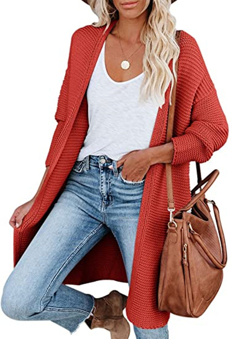 Damen Grobstrick-Cardigan mit offenen Fronten und praktischen Taschen EB