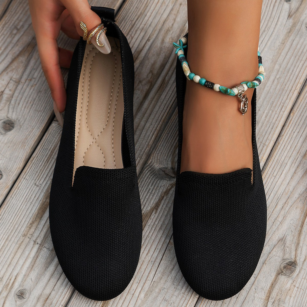 Damen Slip-On Ballerinas aus atmungsaktivem Strickmaterial mit rutschfester Sohle EB