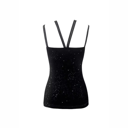 Damen Oberteil mit funkelndem Galaxie-Design und eleganten Spaghetti-Trägern EB