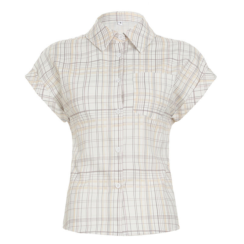 Damen Kurzarm-Karobluse mit tailliertem Schnitt und Knopfdetails EB