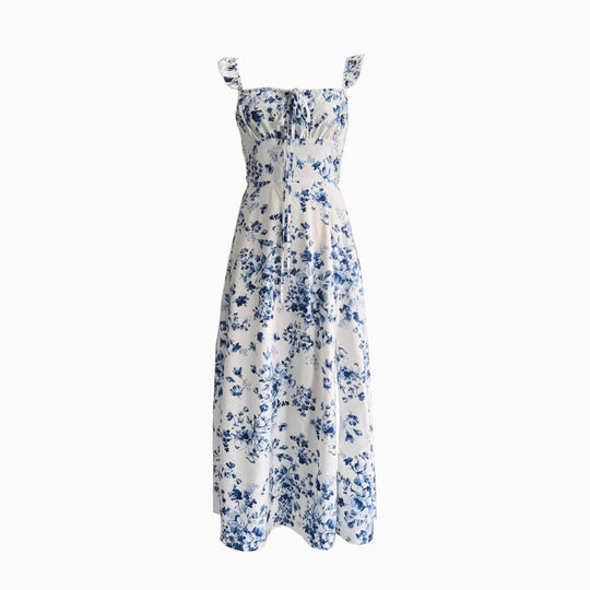 Damen Maxikleid mit floralen Mustern und seitlichem Schlitz EB