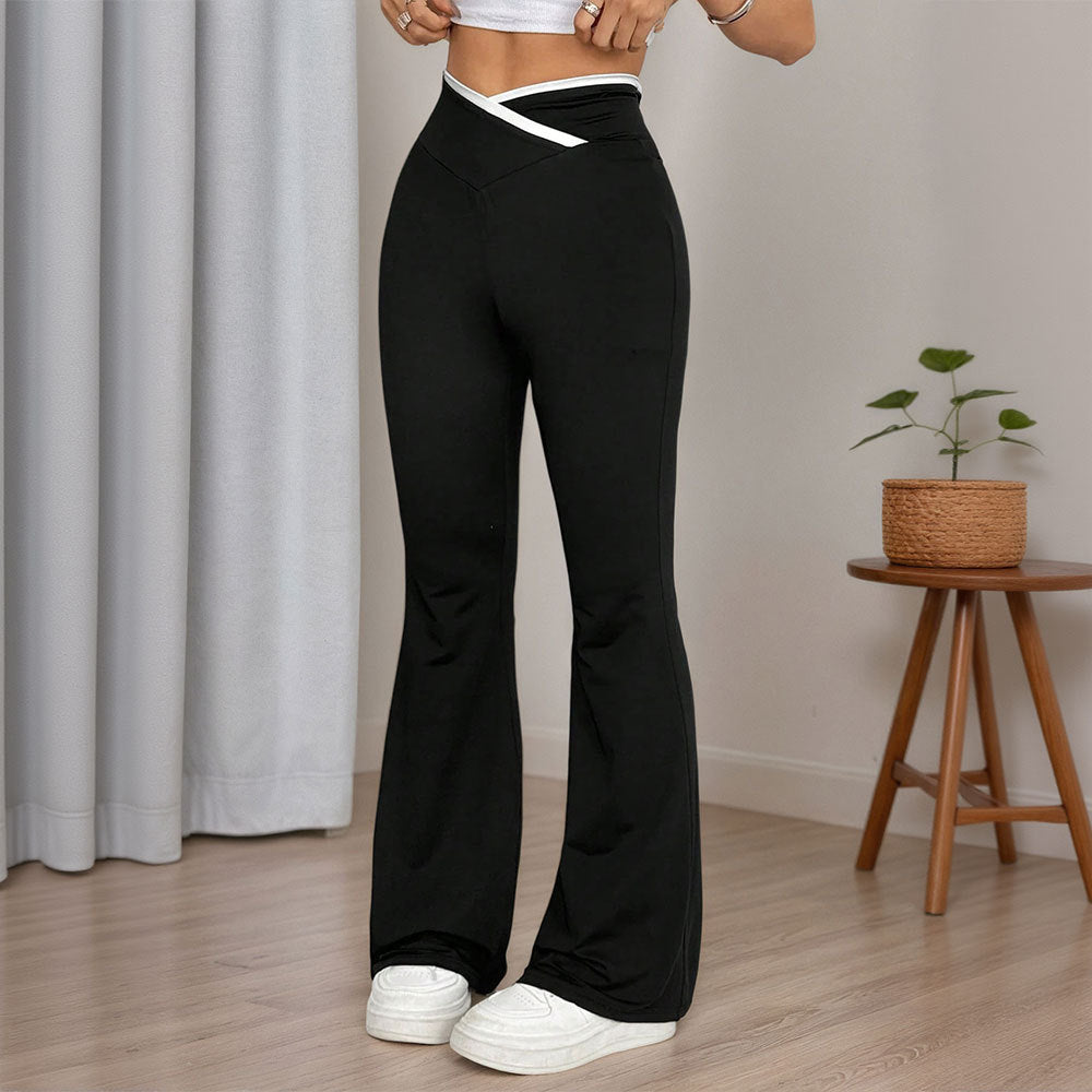 Damen figurbetonte High-Waist-Schlaghose mit V-Bund und formendem Stretchjersey Eichborn Berlin