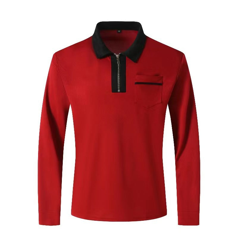 Herren Langarm-Poloshirt mit Halbzip, Kontrastkragen & Brusttasche EB