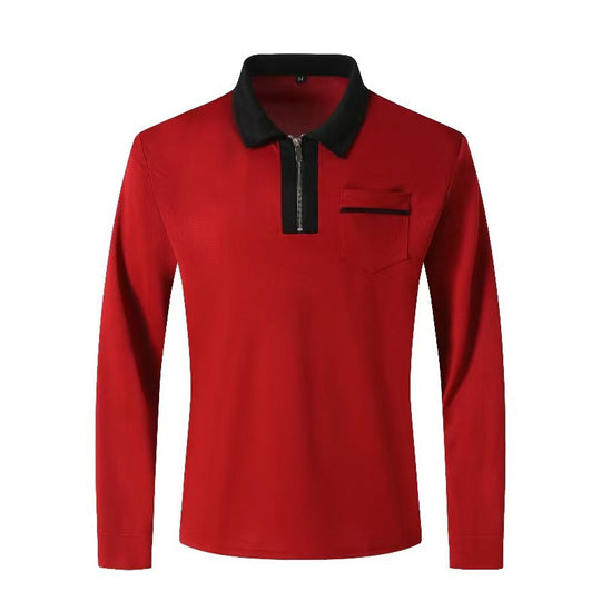 Herren Langarm-Poloshirt mit Halbzip, Kontrastkragen & Brusttasche EB
