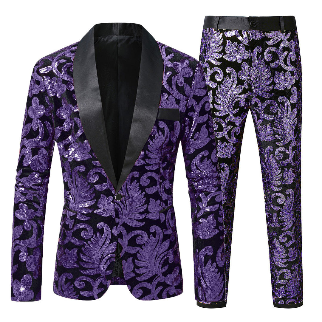 Herren glitzernder Smokinganzug mit floralen Paillettenmustern EB