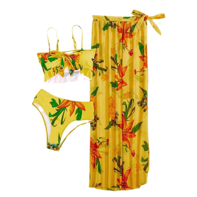 Damen Bikini-Set mit floralem Oberteil und lässigem Maxi-Rock EB