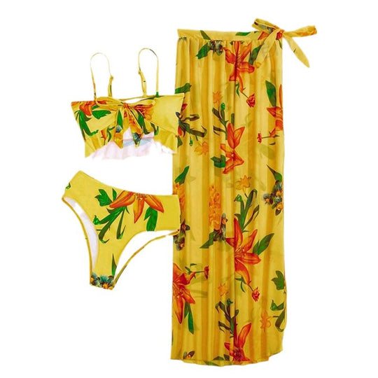 Damen Bikini-Set mit floralem Oberteil und lässigem Maxi-Rock EB
