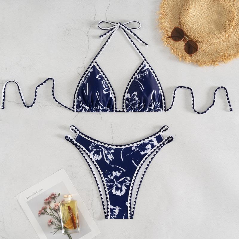 Damen Triangel-Bikini mit floralem Design und verstellbaren Trägern EB