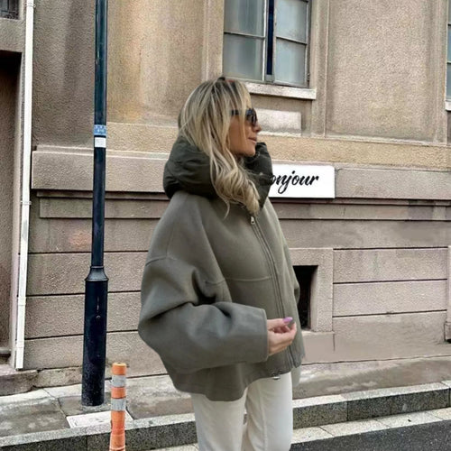 Damen Oversized Sweatjacke mit voluminösen Ärmeln und bequemen Taschen EB