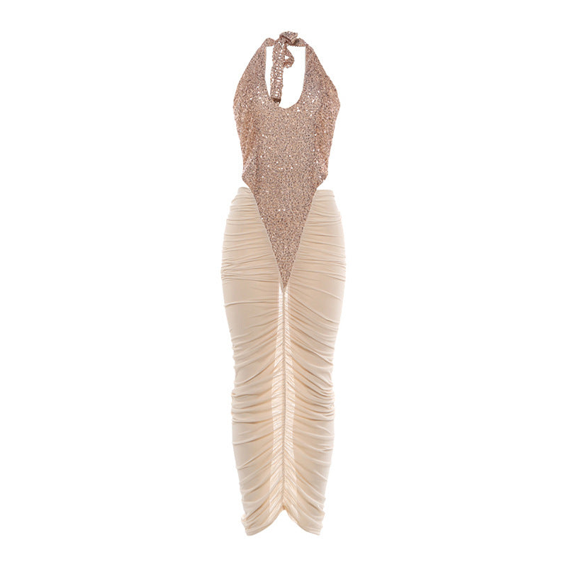 Damen Glamouröses Abendkleid mit Pailletten und Raffungen EB