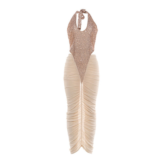 Damen Glamouröses Abendkleid mit Pailletten und Raffungen EB