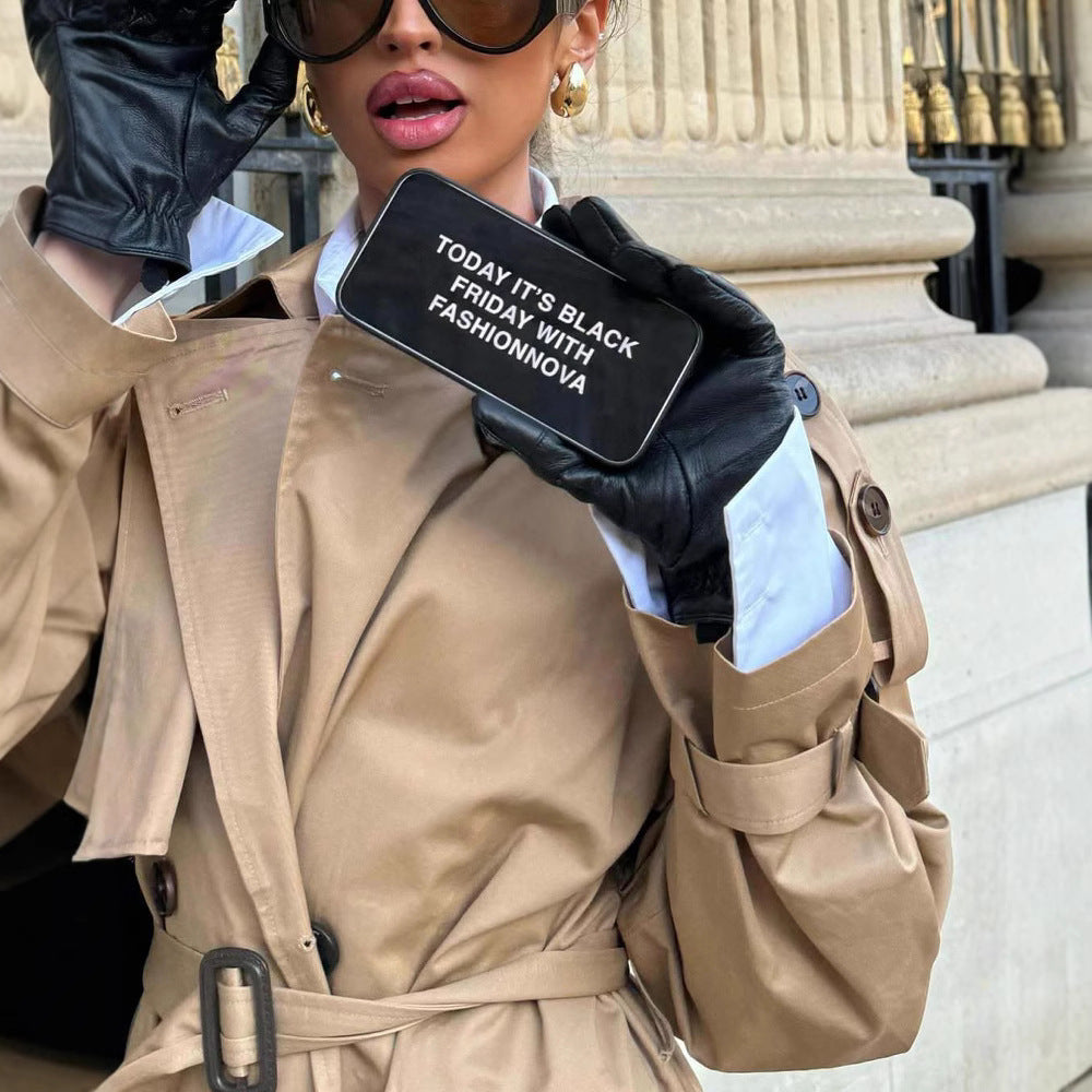 Damen stilvolle Trenchcoat mit praktischen Taschen und Gürtel EB
