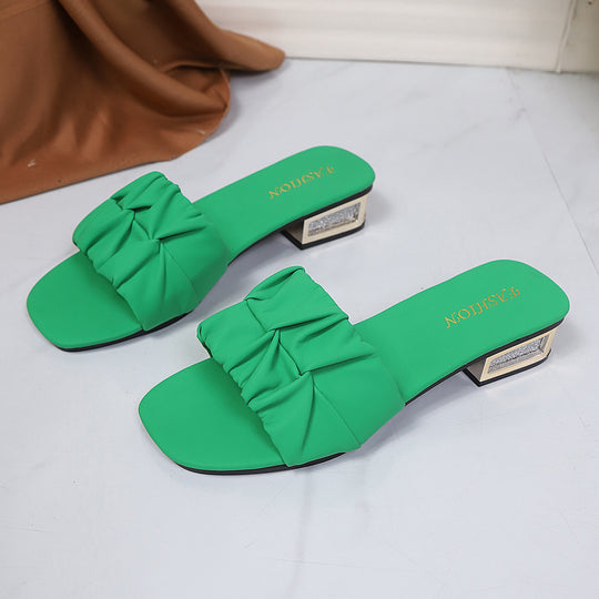 Damen Modische Flachsandalen mit elegantem Rüschendesign und stilvollem Blockabsatz EB