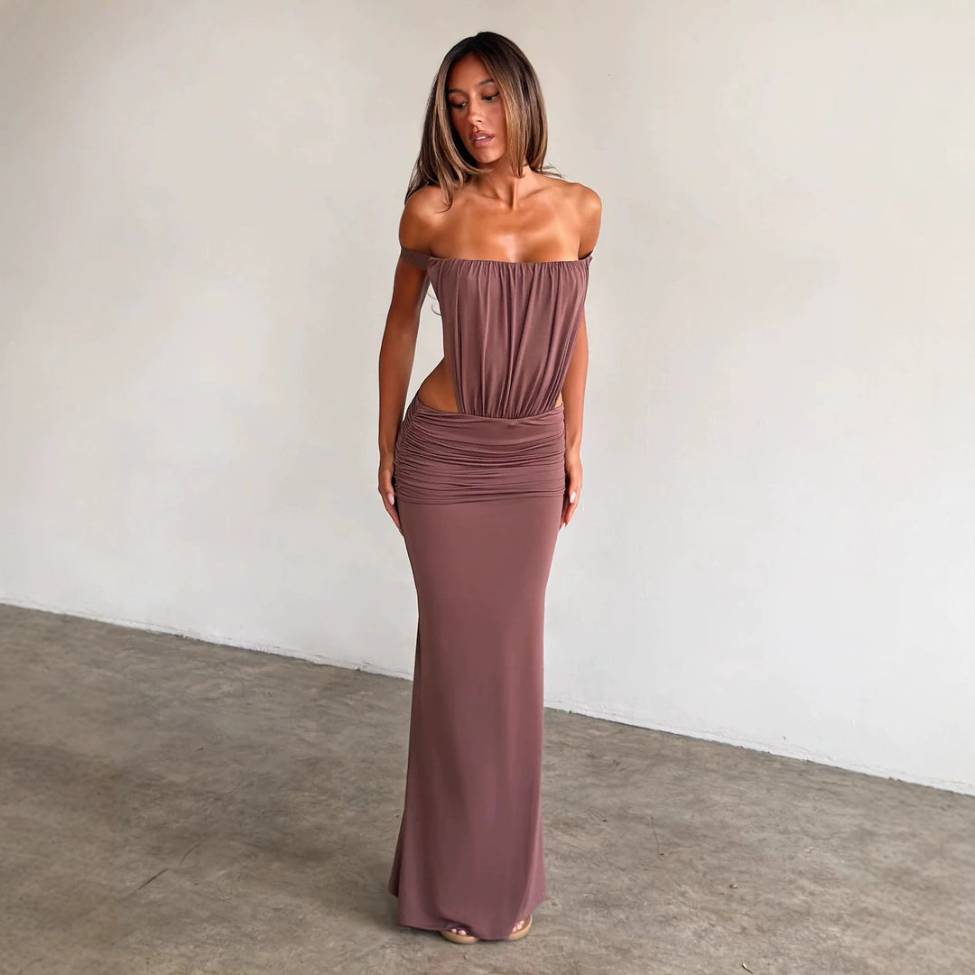 Damen Langes, figurbetontes Maxikleid mit gerafftem Oberteil EB