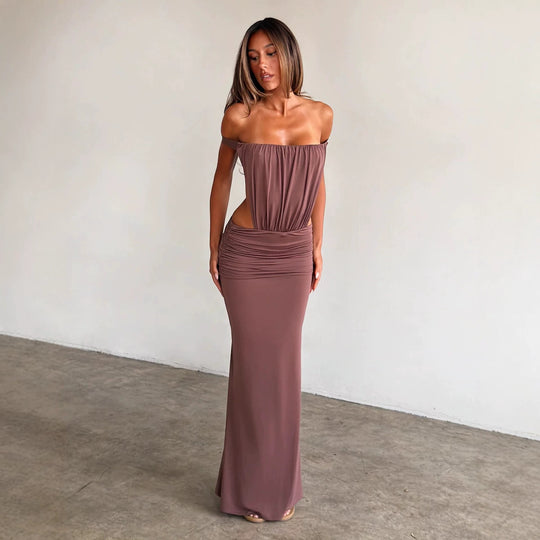 Damen Langes, figurbetontes Maxikleid mit gerafftem Oberteil EB