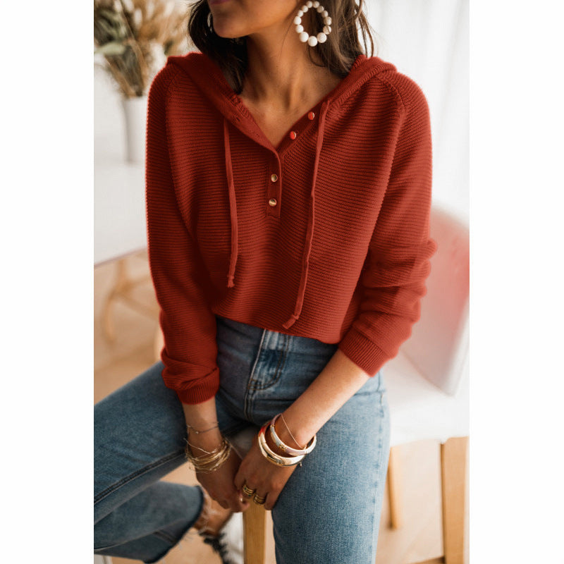 Damen Kurzarm Hoodie mit modernen Knopfdetails und elastischen Saum EB