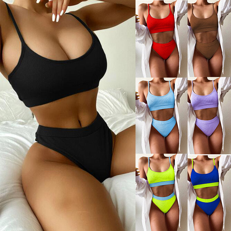 Damen Hochtailliertes Bikini-Set mit strukturiertem Oberteil EB