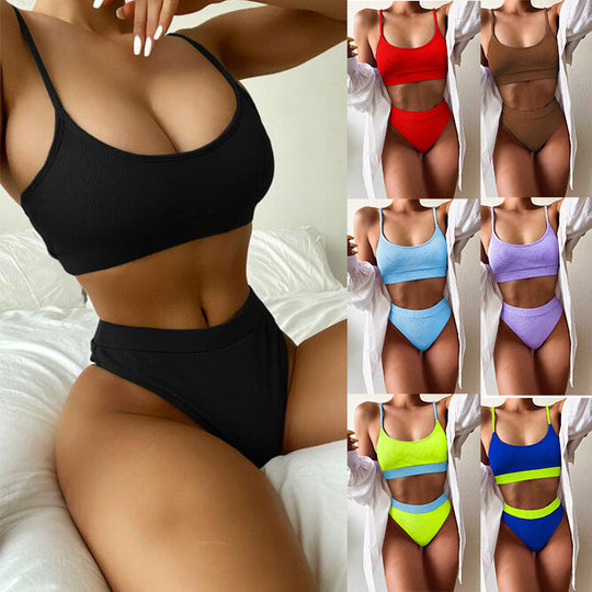 Damen Hochtailliertes Bikini-Set mit strukturiertem Oberteil EB