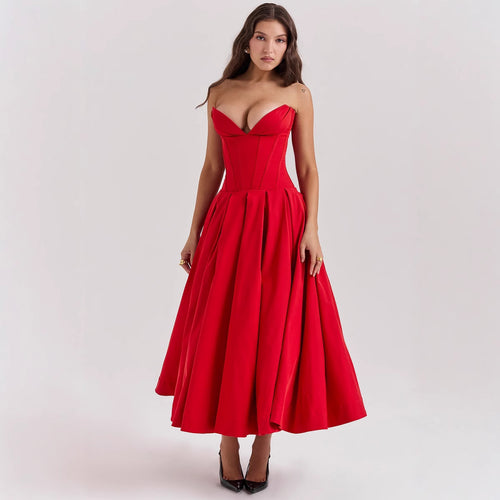 Damen Abendkleid mit elegantem Herzausschnitt und ausgestelltem Rock Heidi-Mode