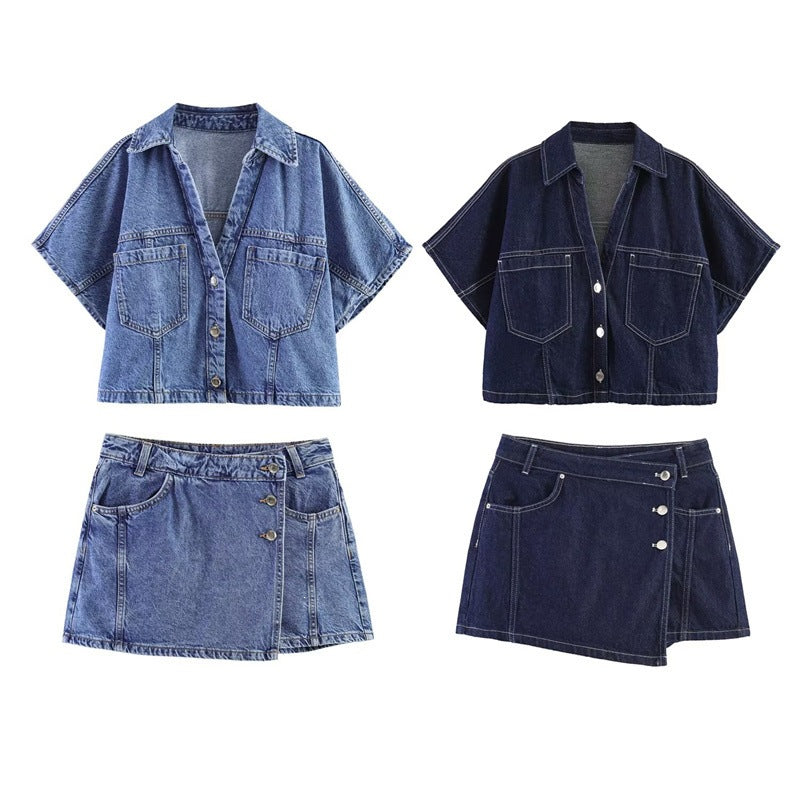 Damen Denim-Minirock im asymmetrischen Schnitt mit dekorativen Knöpfen EB