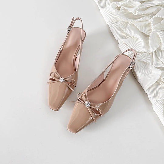 Damen Slingback-Pumps mit elegantem Schleifendetail und modischem Quadratzehen EB