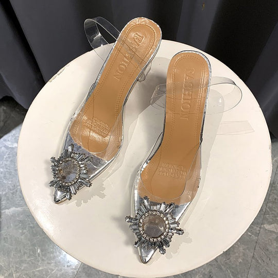 Damen Elegante Slingback-Pumps mit transparentem Obermaterial und funkelndem Schmuckdetail EB